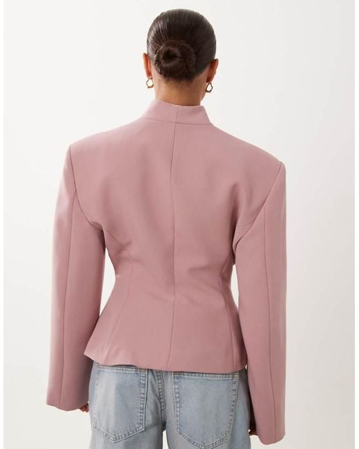 Miss Selfridge Pink Cropped Collarless Blazer