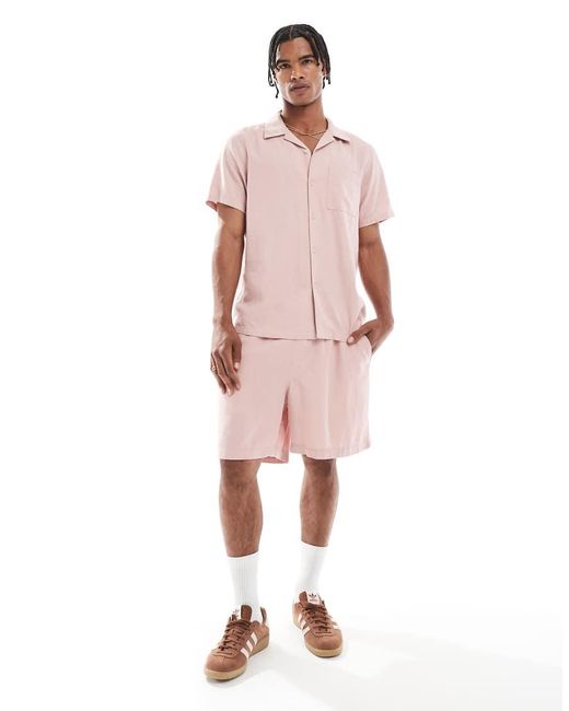 Camicia Effetto Lino Rosa Chiaro Con Rever di New Look in Pink da Uomo