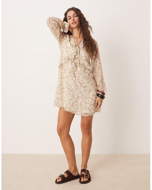 New Look Natural Chiffon Mini Dress