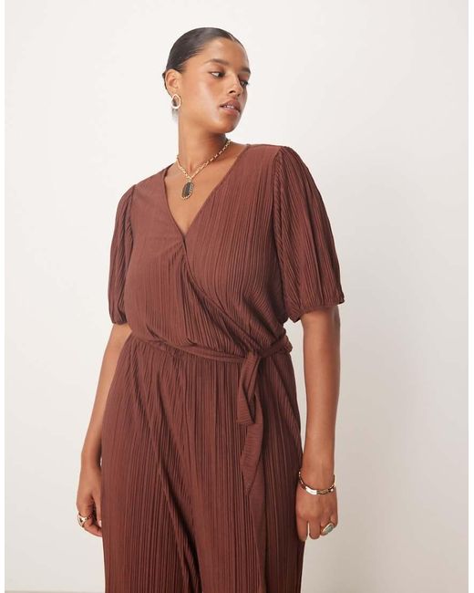 Vila Curve Red Plisse Wrap Front Jumpsuit