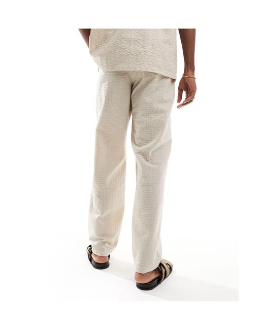 ASOS White Relaxed Seersucker Beach Pants With Elasticated Waist for men