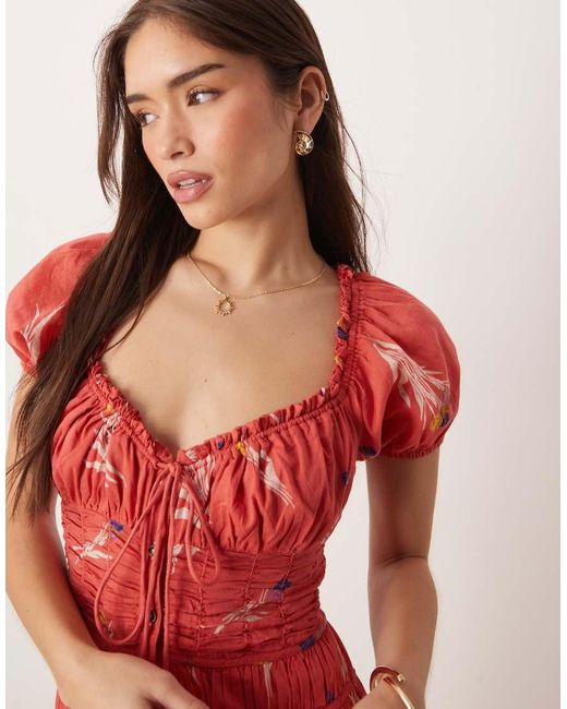 Free People Red Coplete Me Button Down Midi Dress