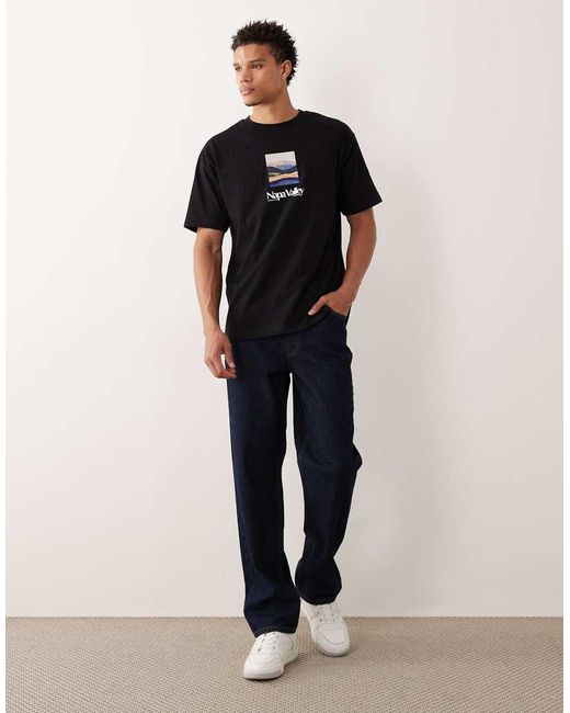 ASOS Black Relaxed T-shirt With Napa Valley Embroidered Graphic for men