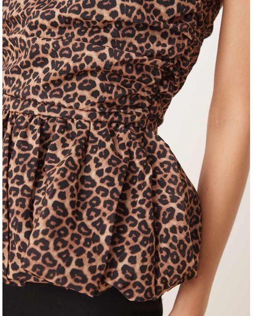 Glamorous Brown Ruched Strapless Puffball Hem Top