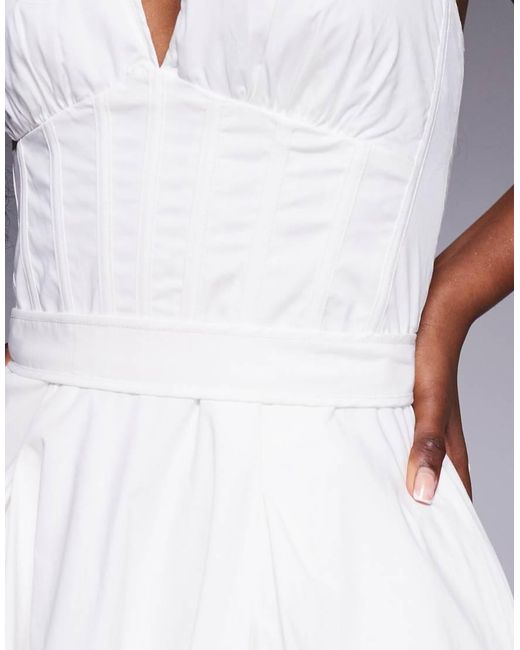 House Of Cb Gray Allena Cotton Halter Midi Sundress
