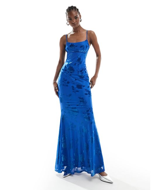 fitted lace wedding dress Celena Maxi Dress Navy Burnout main image 1