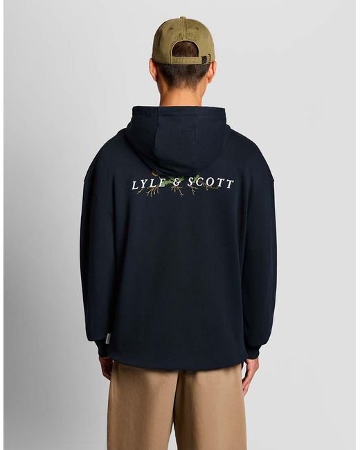 Lyle & Scott Blue Mid Layers Dandelion Script Graphic Hoodie for men