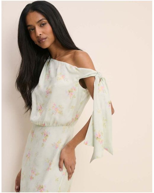 Nobody's Child Natural Kavita Satin One-shoulder Draped Midi Dress