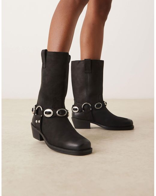 ASOS Black – chase – kniehohe stiefel aus em nubukleder im boho-stil mit metallelement