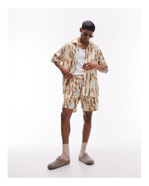Topman Natural Co-ord Relaxed Jacquard Shorts for men