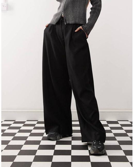 Weekday White Dara Low Waist Wide Leg Pants With Front Pleats