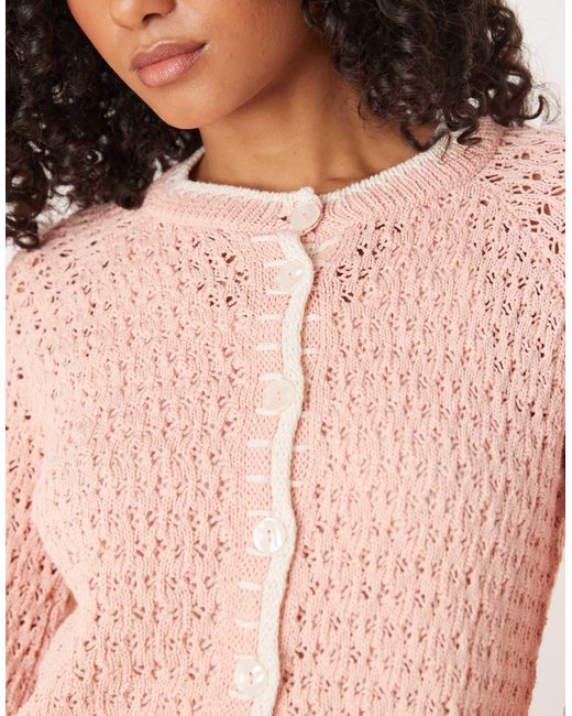 ASOS Pink Crochet Stitch Cardigan With Blanket Stitch