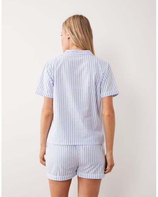 New Look White Stripe Poplin Revere Short Sleeve Shirt And Shorts Pyjama Set