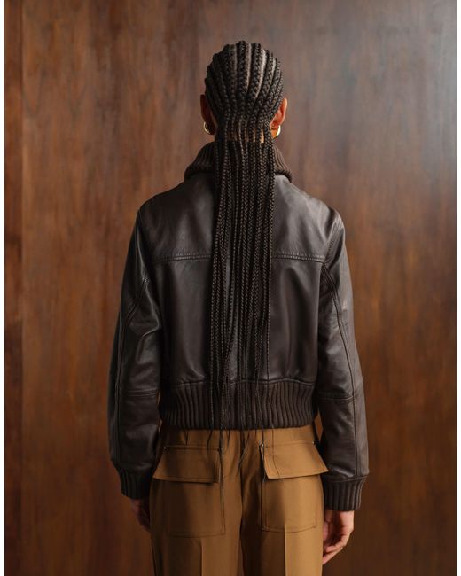 ASOS Brown Washed Real Leather Cropped Jacket