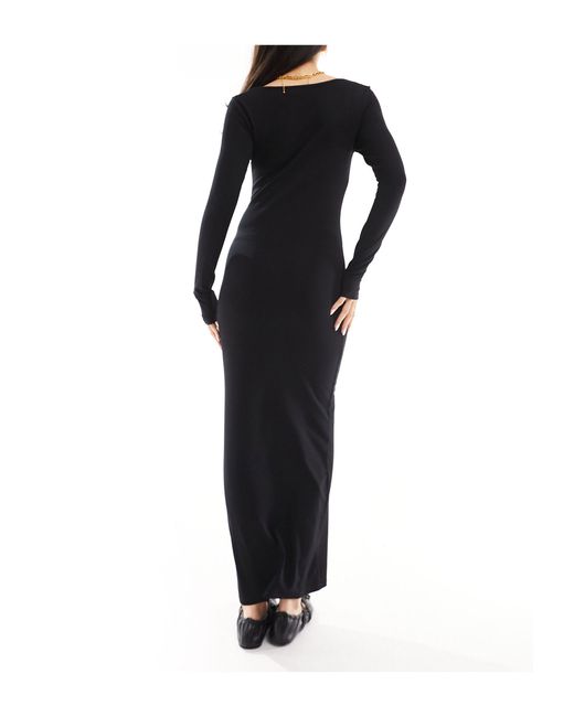 Miss Selfridge Black Long Sleeve Square Neck Super Soft Bodycon Maxi Dress