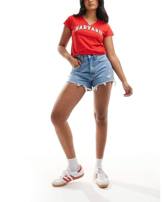 Abercrombie & Fitch Blue Curve Love Mom Fit Denim Short