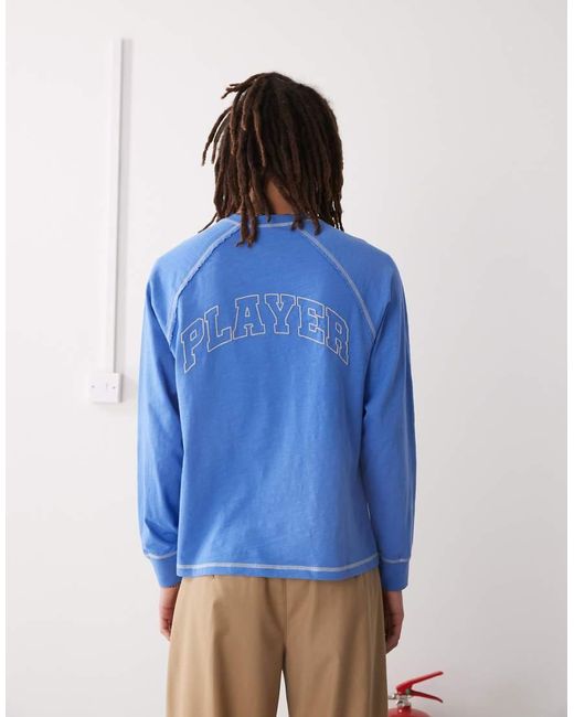 Collusion Blue Long Sleeve T-shirt With Varisty Print for men