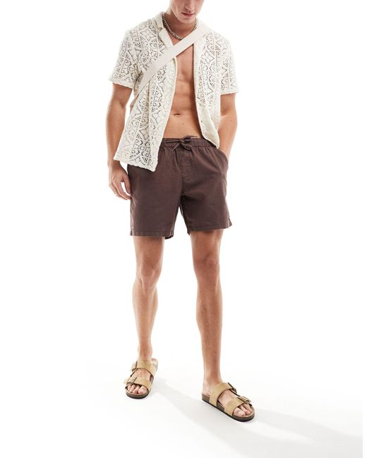 ASOS Natural Slim Linen Shorts for men