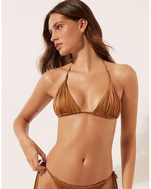 Calzedonia Brown Shiny Satin Triangle Bikini Top