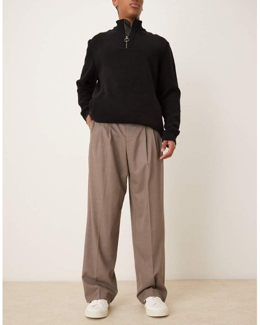 ASOS Natural Wide Leg Dress Pants With Triple Pleats for men