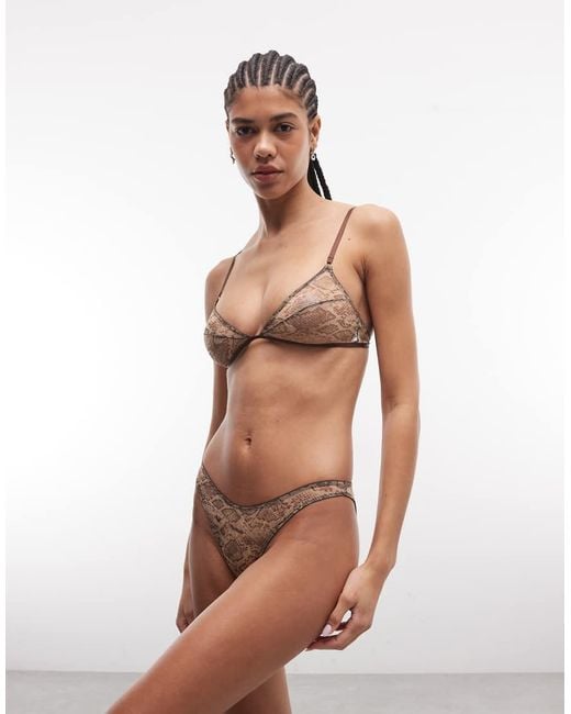 ASOS Brown Dean Snake Sheer Mesh Triangle Bra