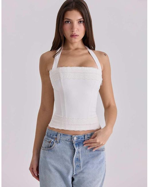 House Of Cb White Cosette Halter Neck Cotton Top