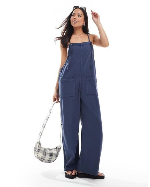 Monki Blue Lightweight Denim Dungarees
