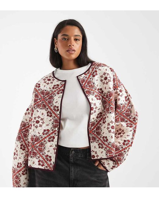 ASOS Red Asos Design Curve Quilted Jacket With Bandana Print
