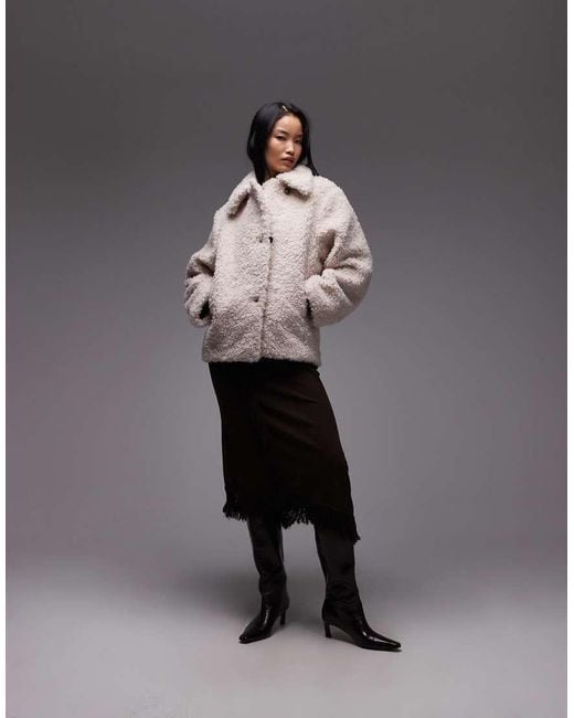 & Other Stories Gray Wool Rich Midi Length Faux Fur Jacket