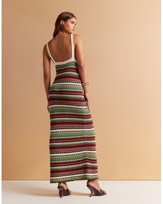 ASOS Natural Crochet Knit Maxi Dress With Beaded Tie