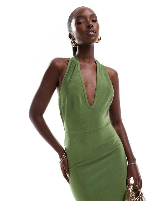 ASOS Green Bandage Deep Scoop Halter Neck Midi Dress