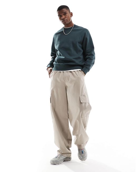 Jack & Jones Blue Oversized 400gsm Heavyweight Crew Neck Sweat for men