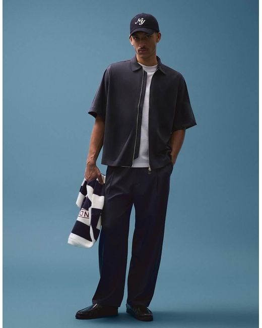 Bershka Blue Fluid Super baggy Darted Trousers for men