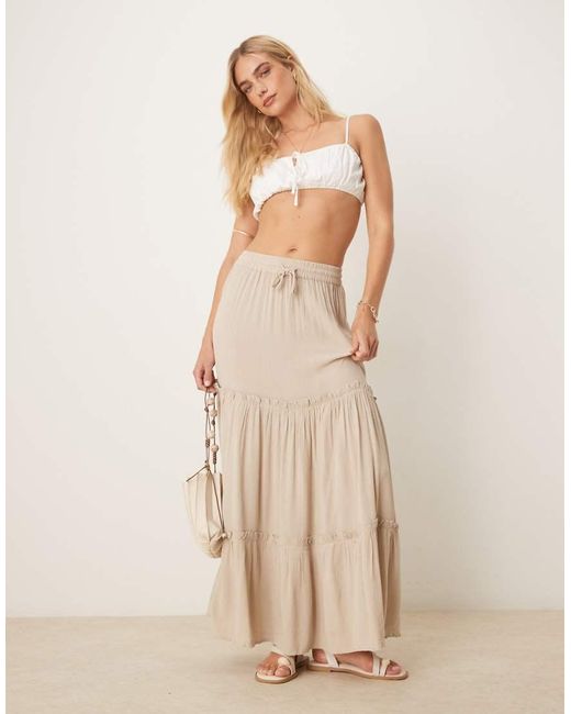 Vila Natural Tiered Boho Maxi Skirt