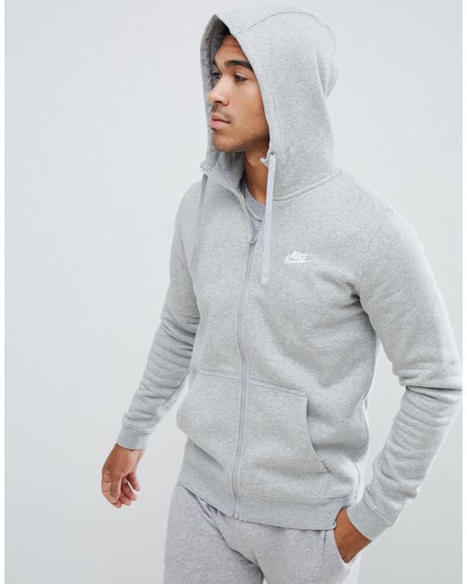 Nike Cotton Club Zip-through Hoodie in Dark Grey Heather (Grey) for Men |  Lyst Australia