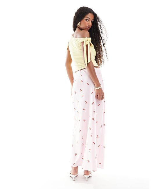 Pieces White Cherry Print Maxi Skirt