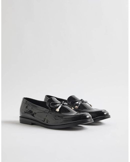 River Island Blue Faux Leather Bow Loafers