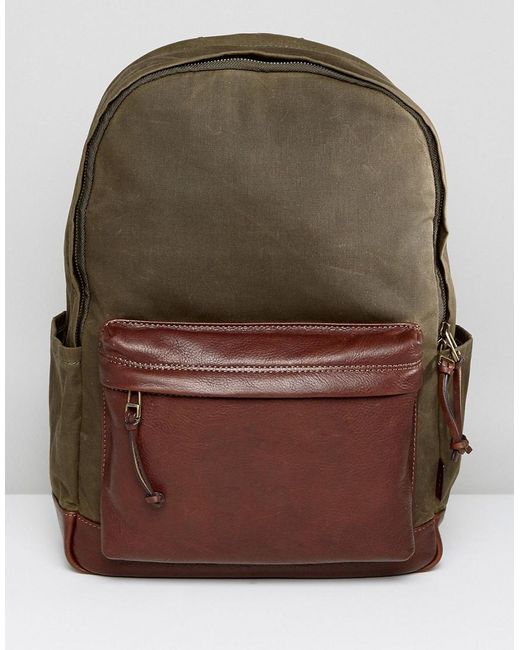 Fossil Green Defender Backpack In Waxed Canvas for men