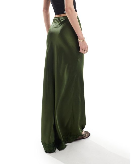 ASOS Green Asos Design Tall Satin Maxi Skirt With Lace Trim