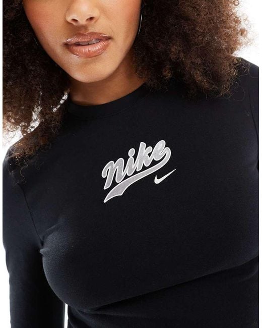 Nike Black Trend Logo Long Sleeve Cropped Top