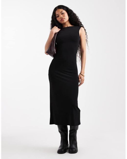 Noisy May Black Ruche Detail Less Midi Dress