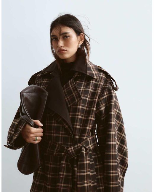 ARRANGE Brown Two Tone Lapel Double Breasted Trench Coat