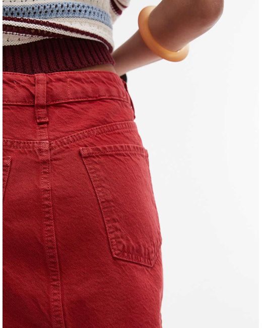 TOPSHOP Red Denim Mini Pelmet Skirt