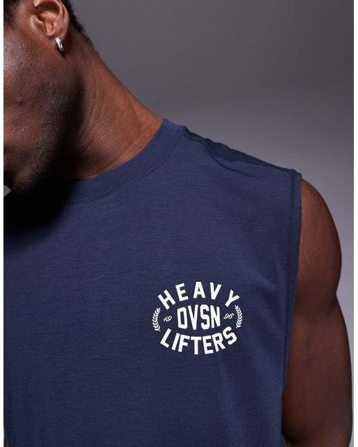 4505 Sneldrogende Oversized Trainingstanktop Met Print in het Blue voor heren