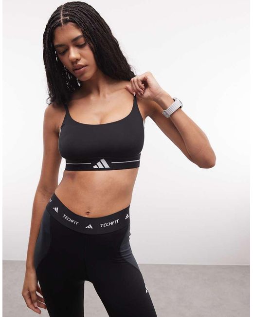Adidas Originals Black Adidas Training Hyperglam Light Support Sports Bra