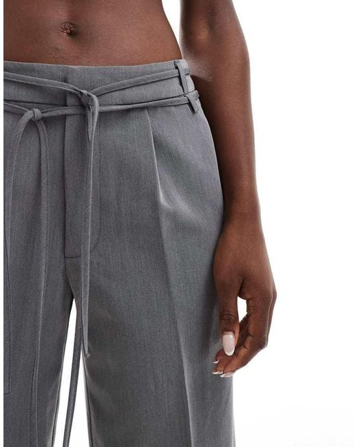 Stradivarius Gray Bow Belt Wide Leg Trousers