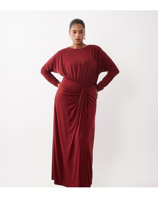 Forever New Red Slinky Drape Detail Maxi Dress