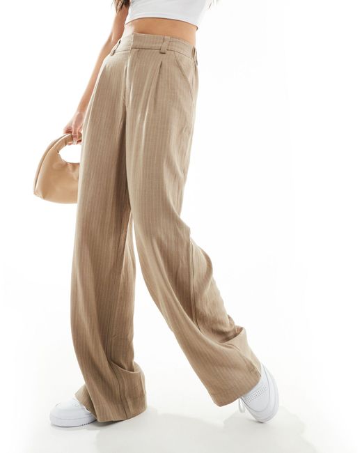 ASOS Natural Wide Leg Dad Trouser With Linen