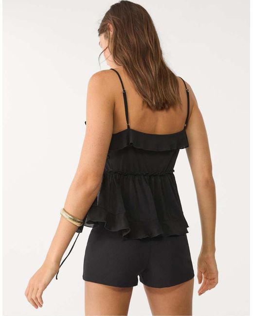 Stradivarius Top Met Ruches En Dunne Bandjes in het Black