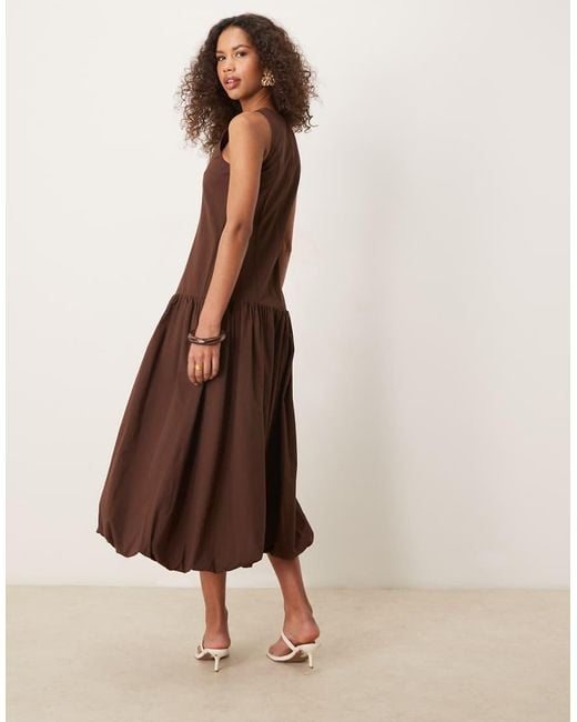 Ghospell Brown Drop Hem Midi Dress